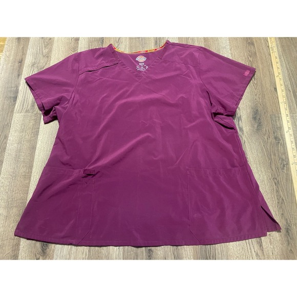 Dickies Tops - Dickies Shirt, Women's Plus Size 3XL, Burgundy, Short Sleeve, V-neck, Scrub Top